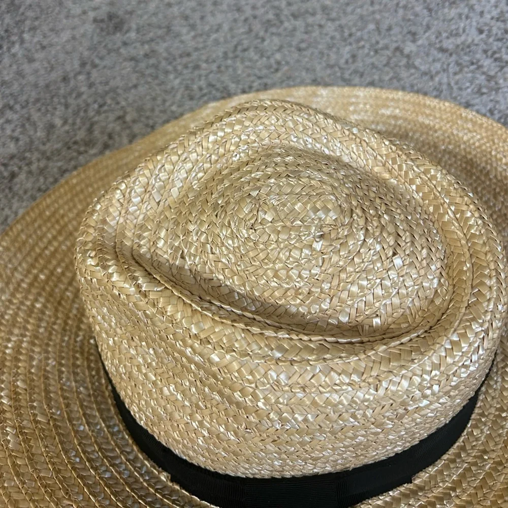 NWT Brixton Honey Woven Joanna Hat Black Band Straw Wheat Travel Summer Beach M